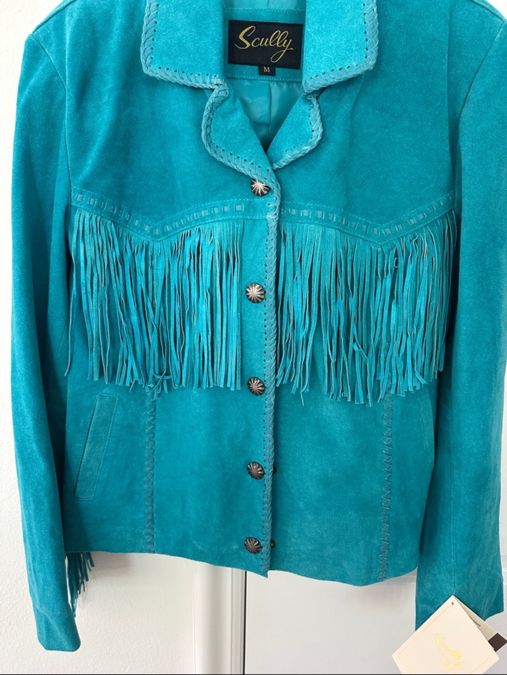 Scully Teal Suede Leather Fringe Western Jacket - Picture 6 of 16
